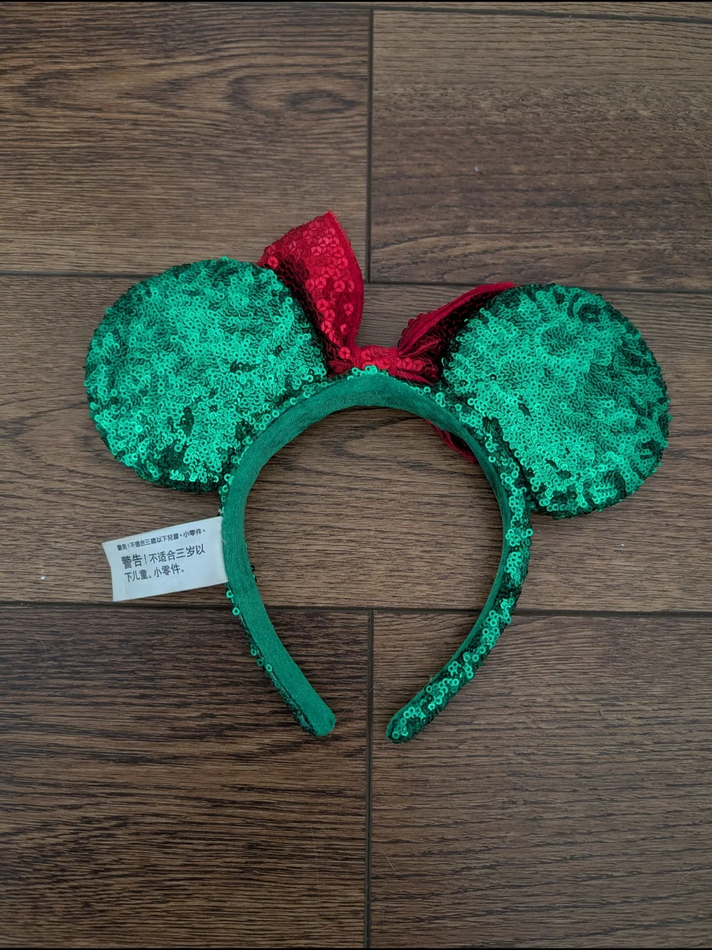 Disney Parks Christmas Minnie Mouse Ears Green Red Sequin Holly Headband